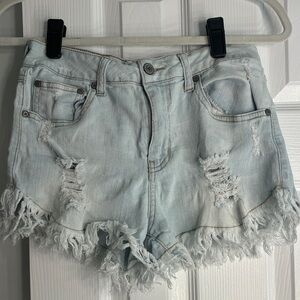 Altar’d State Distressed Light Blue Denim Shorts